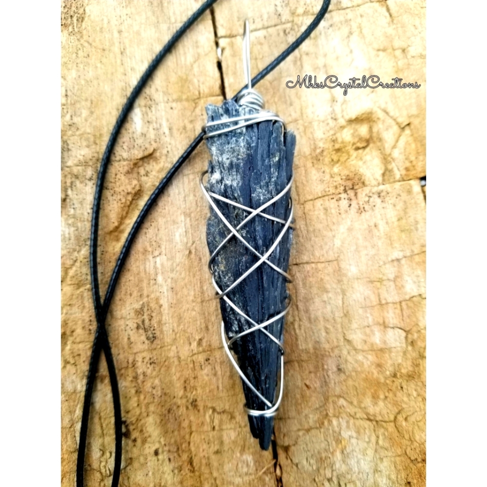 Handwrapped Large black kyanite necklace.
